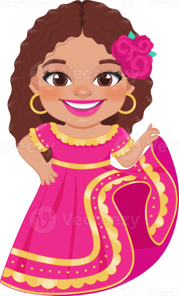 carino ragazza nel messicano popolare attrezzatura e mariachi ballerino per festeggiare cinco de mayo Festival cartone animato png
