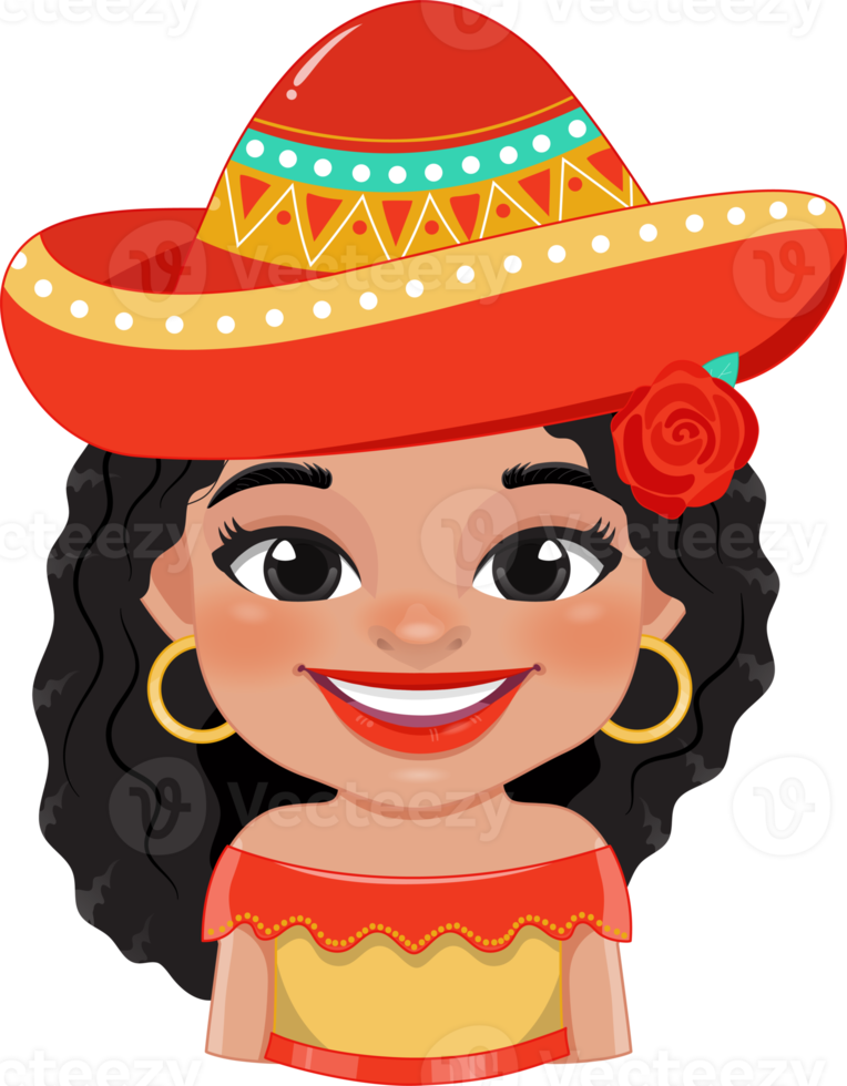 schattig meisje in Mexicaans volk kleding vervelend sombrero hoed voor vieren cinco de mayo festival tekenfilm PNG