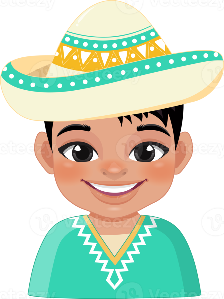 Cute boy in mexican folk outfit Wearing Sombrero hat for celebrating Cinco de Mayo festival cartoon PNG