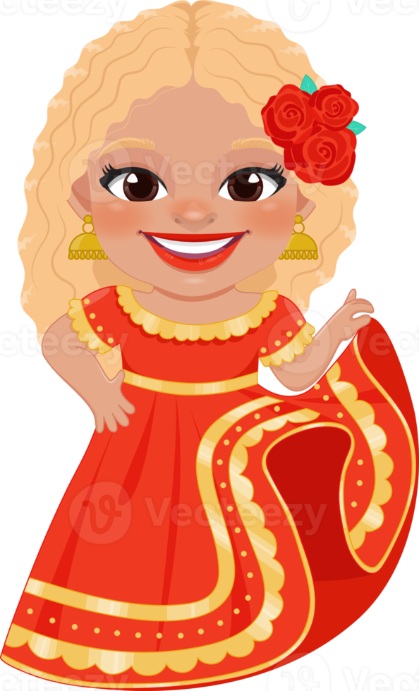 Cute girl in mexican folk outfit and  Mariachi Dancer for celebrating Cinco de Mayo festival cartoon PNG