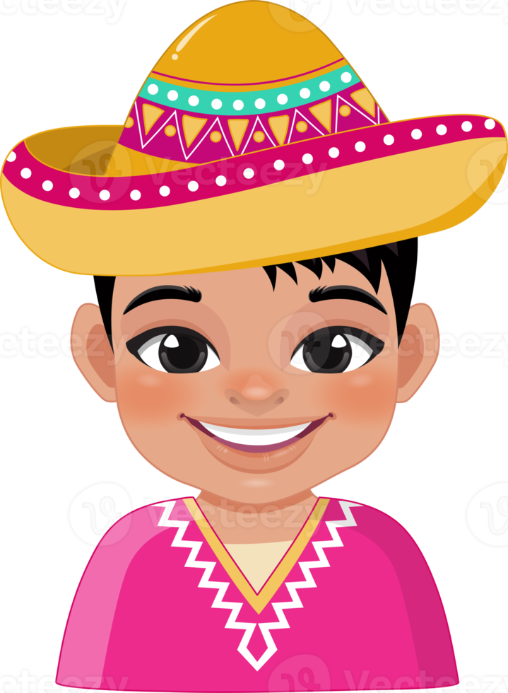 Cute boy in mexican folk outfit Wearing Sombrero hat for celebrating Cinco de Mayo festival cartoon PNG