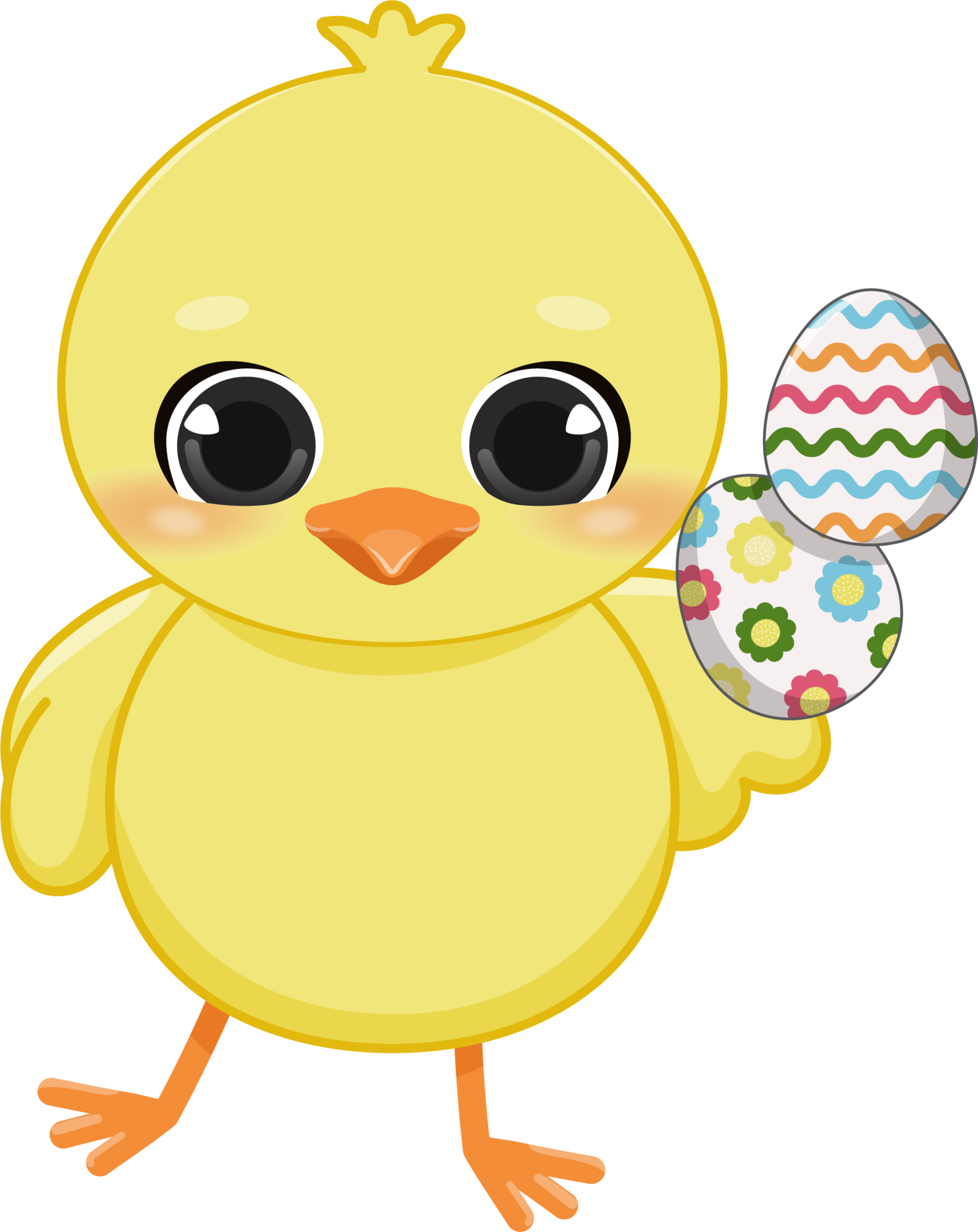 Happy Easter Day with cute chick. Funny yellow chicken cartoon