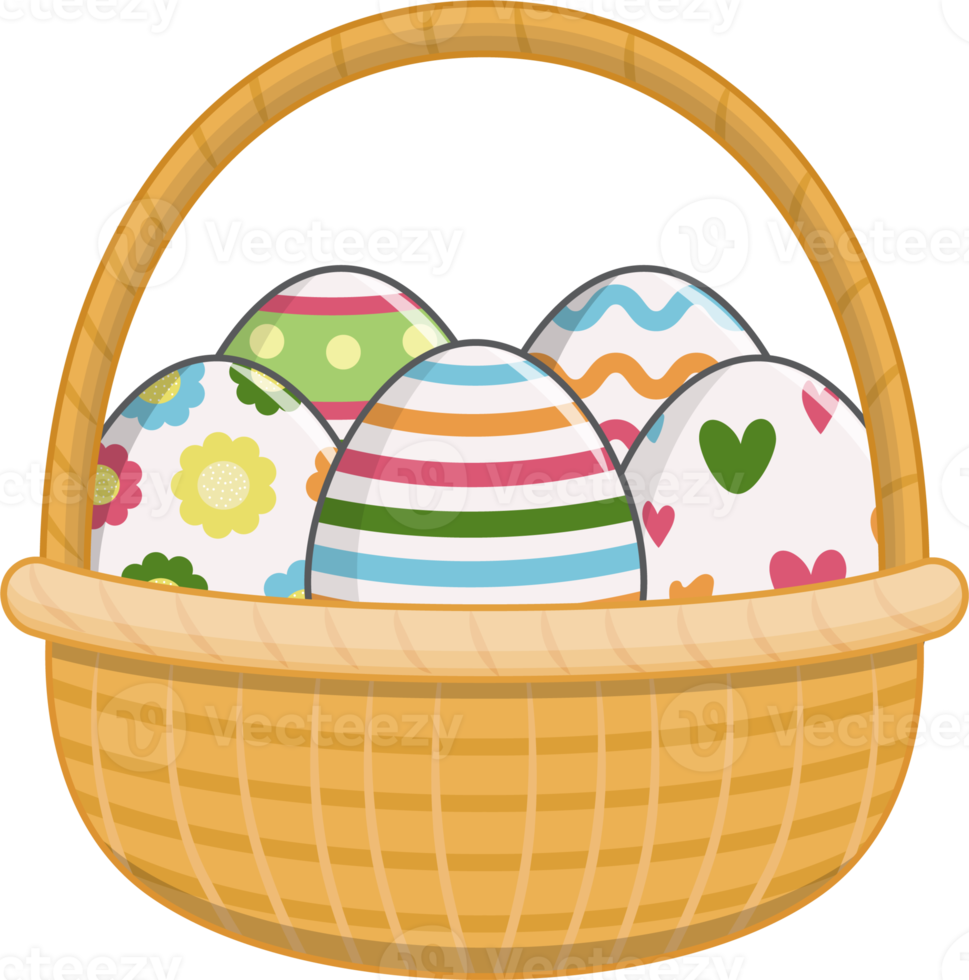 Colorful Easter Eggs in Brown Basket Flat Icon PNG