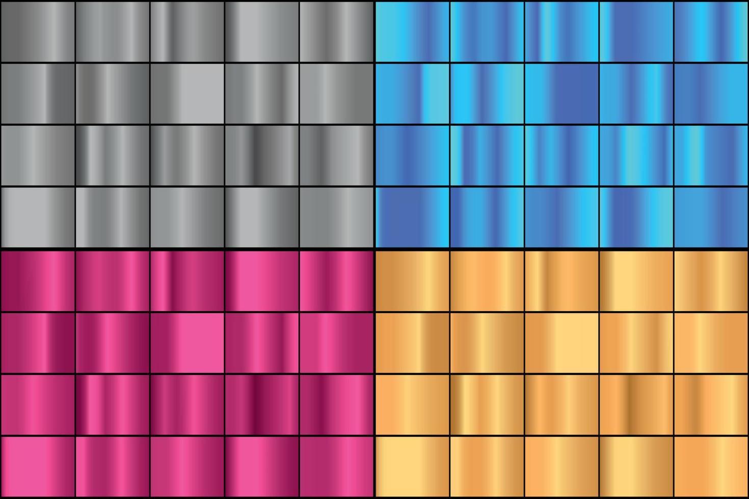 Vector set of colorful metal gradients.