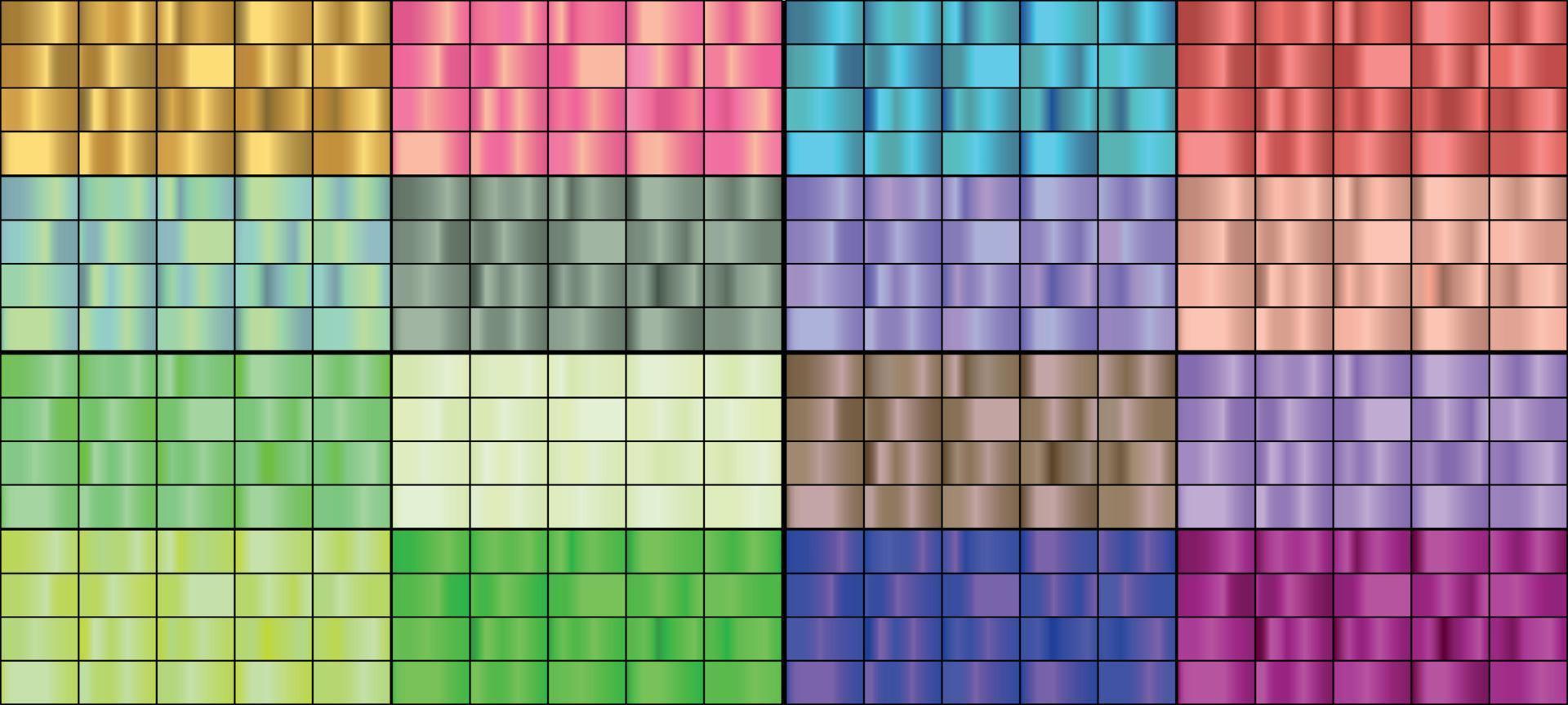 Vector set of colorful metal gradients.