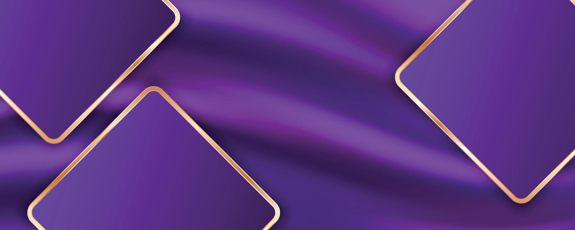 Abstract 3d violet background with golden lines vector