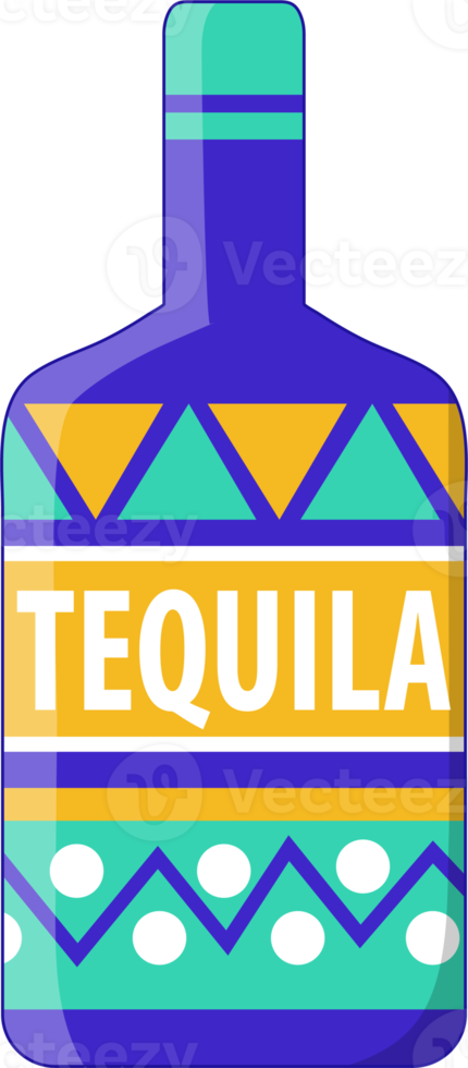 Tequila Bottle Mexican Art Design Colorful Flat Icon PNG
