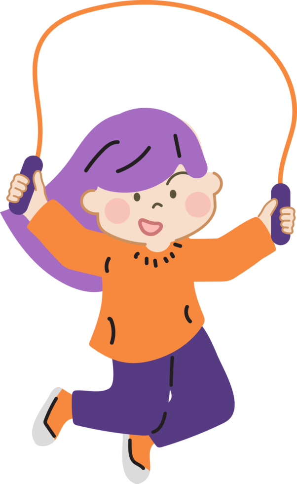 gelukkig schattig kind jumping touw oefenen tekenfilm karakter tekening hand- getrokken ontwerp voor decoratie. png