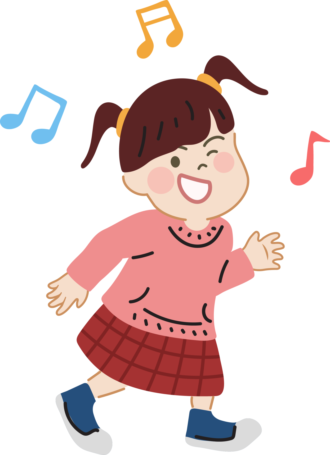 Happy cute kid dance with music cartoon character doodle hand drawn