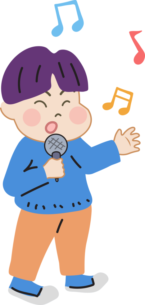 contento carino ragazzo cantare musica cartone animato personaggio scarabocchio mano disegnato design per decorazione. png