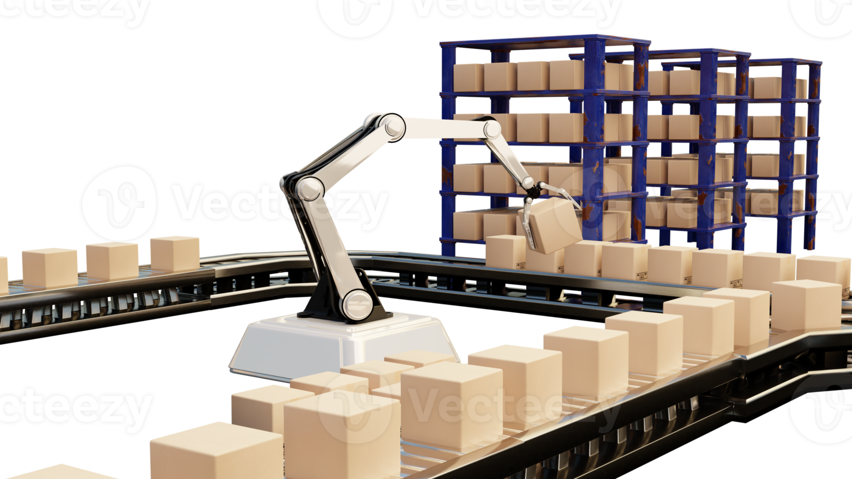 brazo robot ai fabricar caja producto objeto para fabricación industria tecnología producto exportar y importar de futuro para productos, alimento, productos cosméticos, vestir almacén mecánico futuro tecnología png