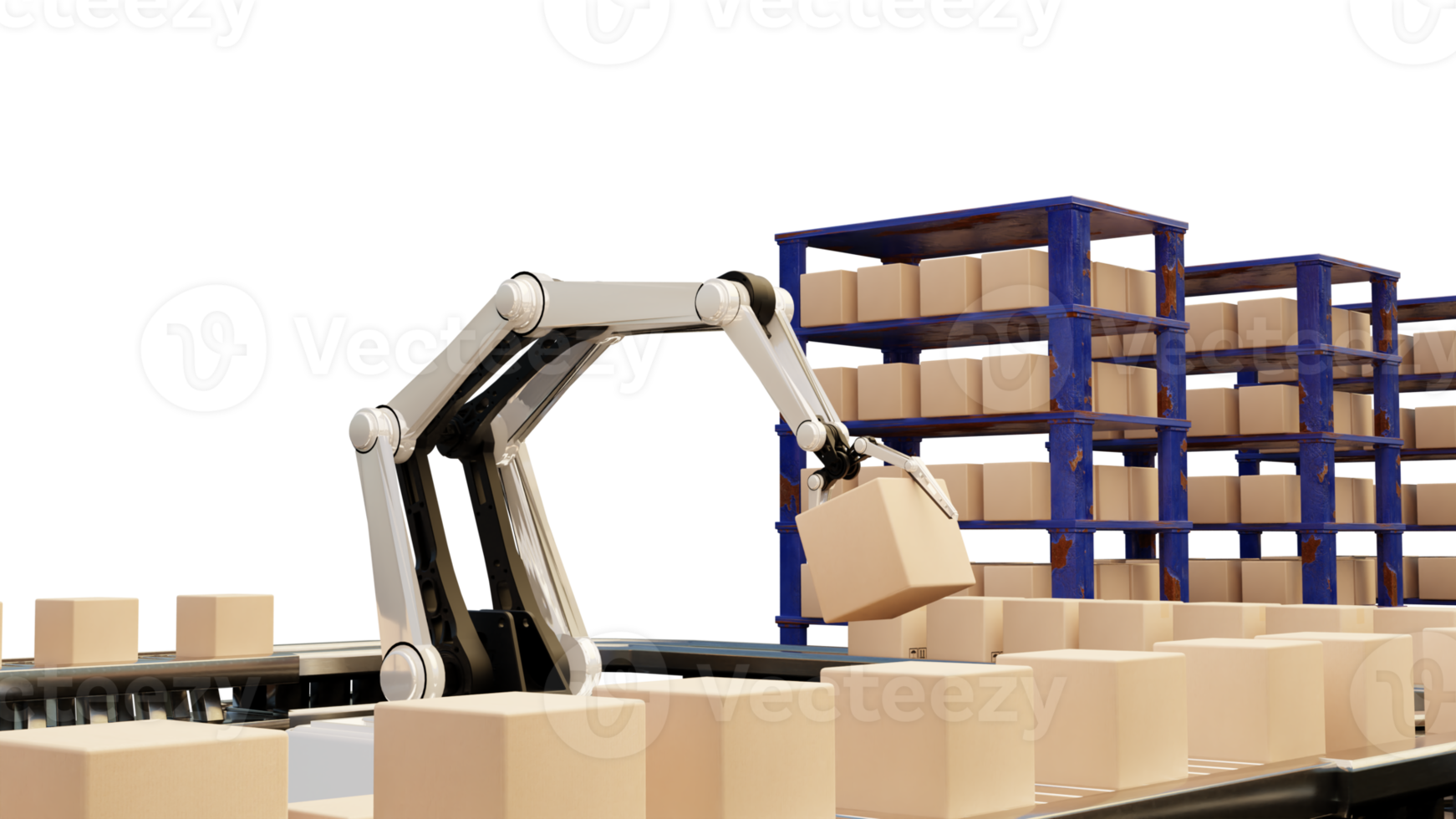 brazo robot ai fabricar caja producto objeto para fabricación industria tecnología producto exportar y importar de futuro para productos, alimento, productos cosméticos, vestir almacén mecánico futuro tecnología png