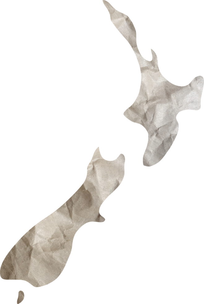 New Zealand map paper texture cut out on transparent background. png