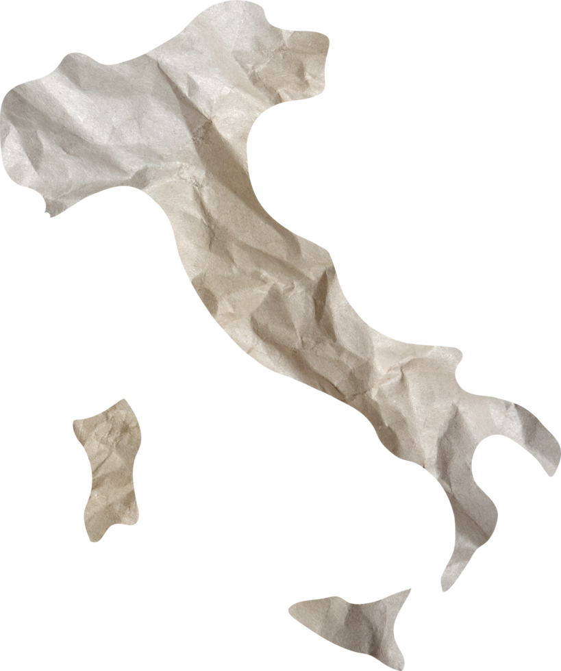 Italy map paper texture cut out on transparent background. png