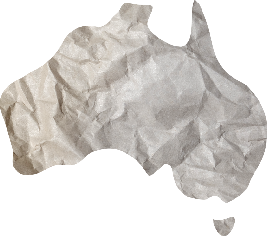 Australia map paper texture cut out on transparent background. png