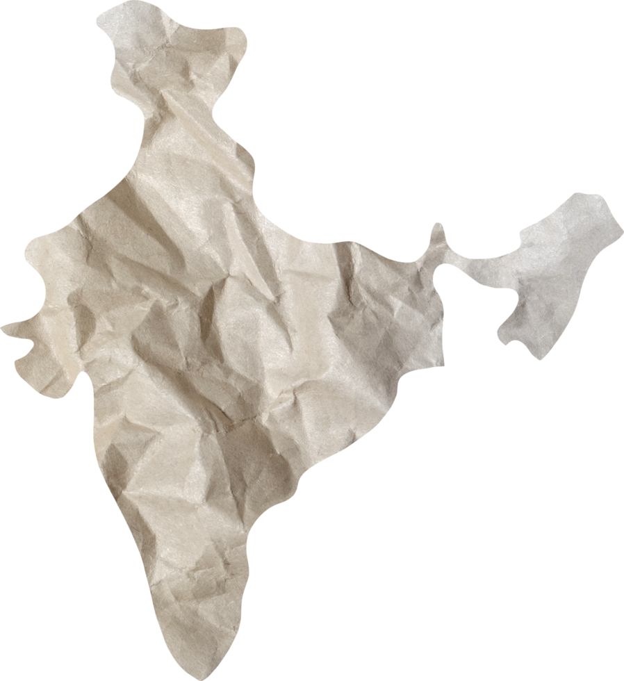India map paper texture cut out on transparent background. png