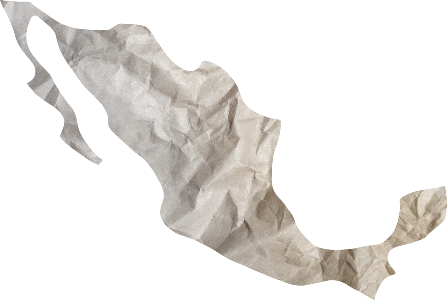 Mexico map paper texture cut out on transparent background. png