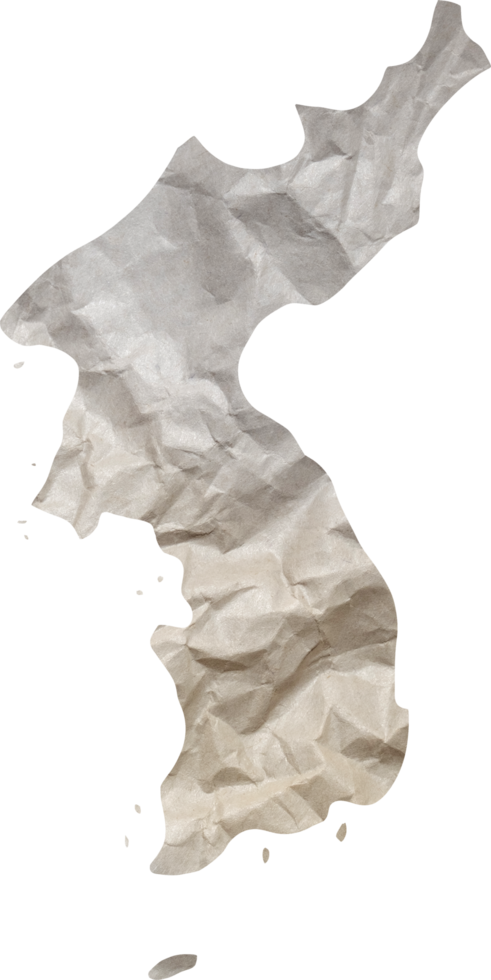 Korea map paper texture cut out on transparent background. png