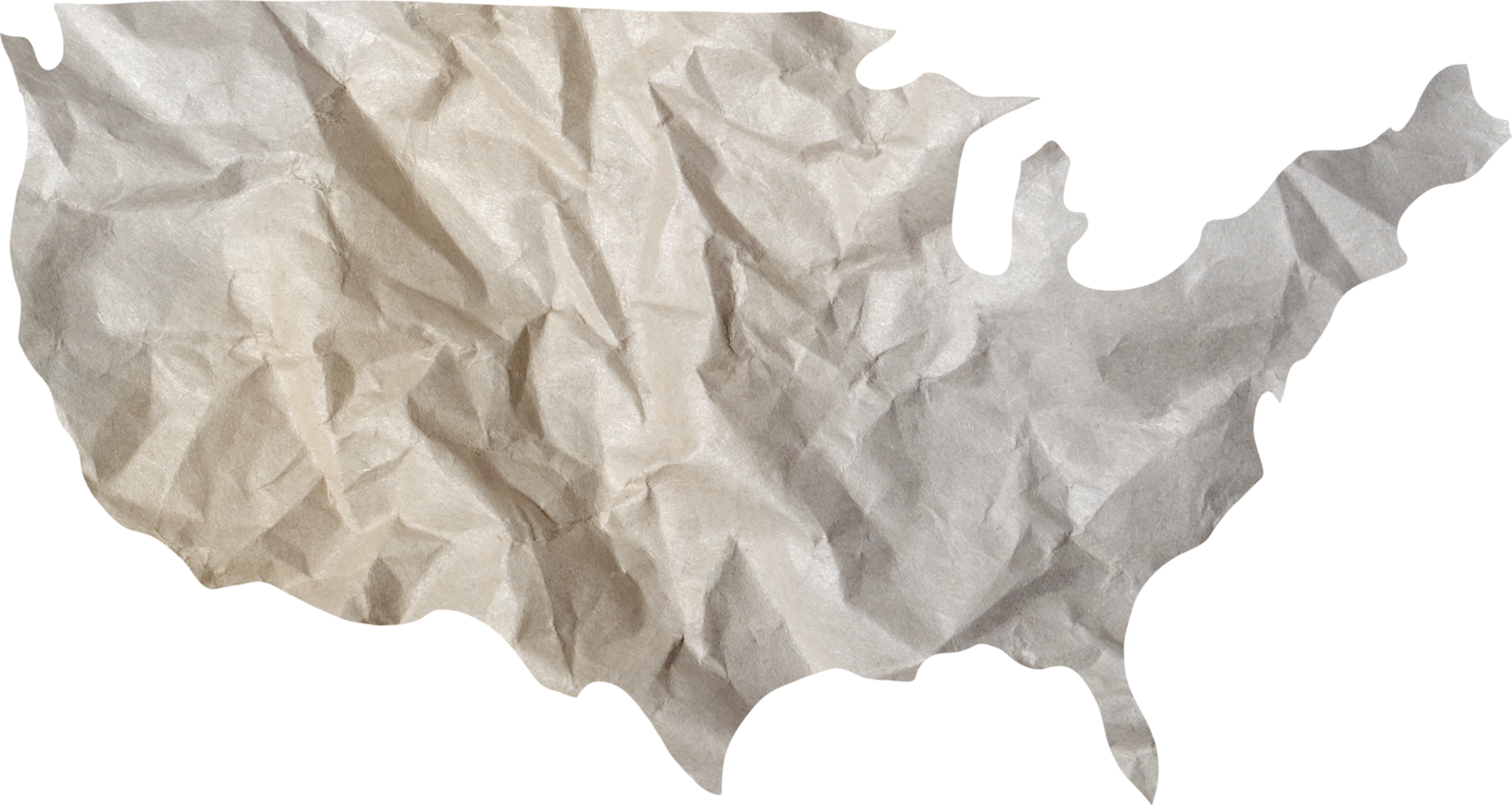 USA map paper texture cut out on transparent background. png