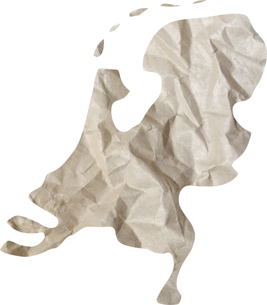 Netherlands map paper texture cut out on transparent background. png