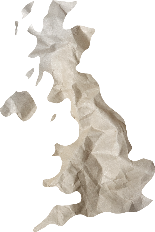 United Kingdom map paper texture cut out on transparent background. png