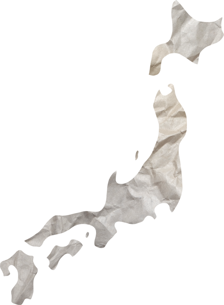 Japan map paper texture cut out on transparent background. png