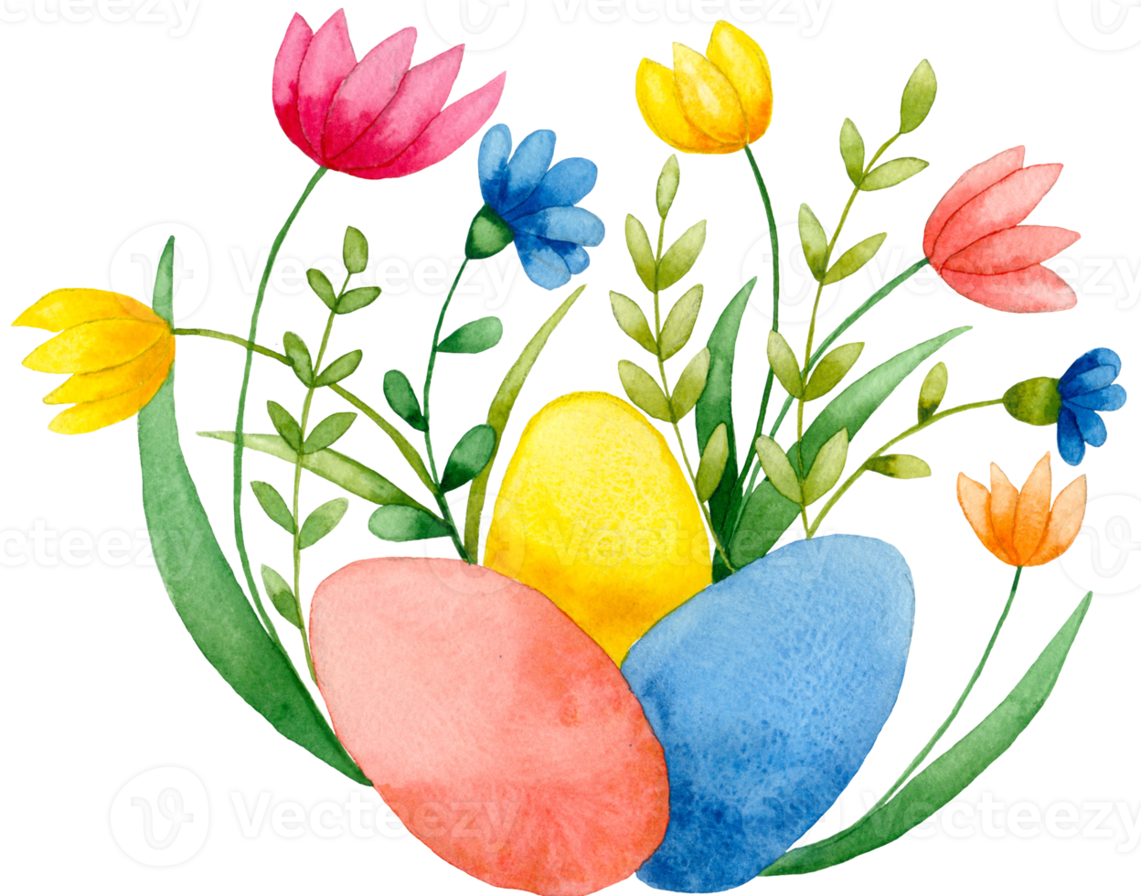 acquerello Pasqua uova e fiori illustrazione. mano disegnato acquerello Pasqua saluto carta png