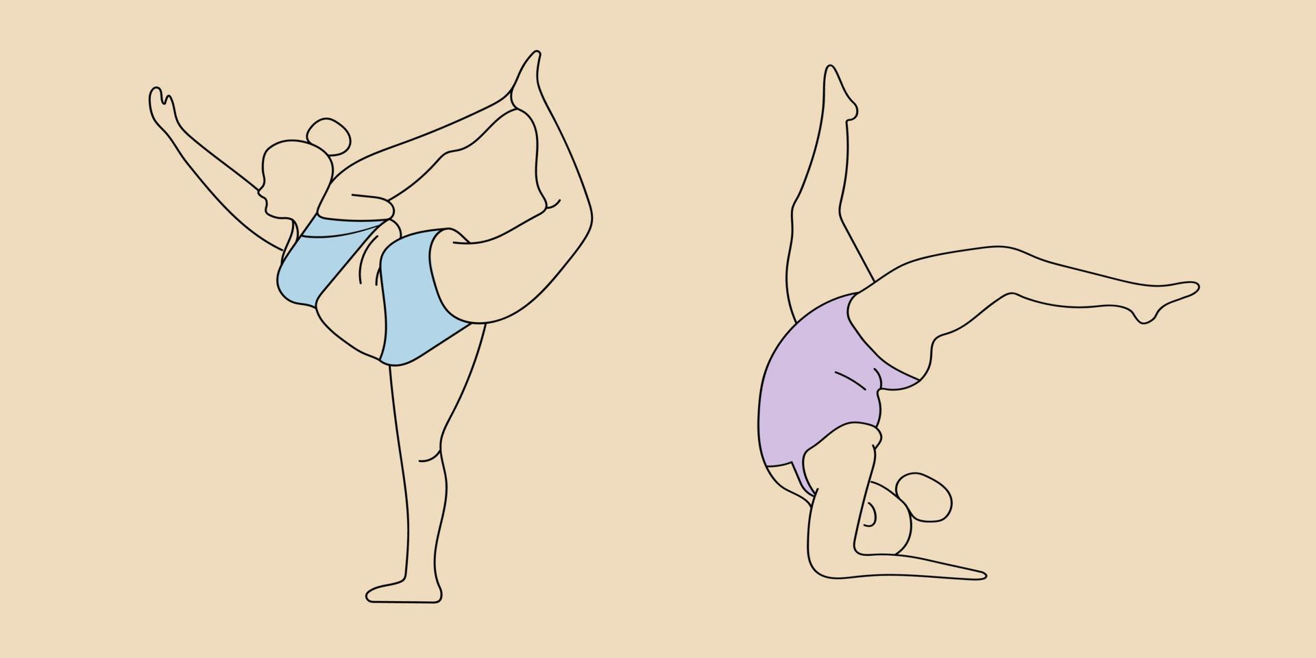 Body positive yoga set of girls in different asanas vector