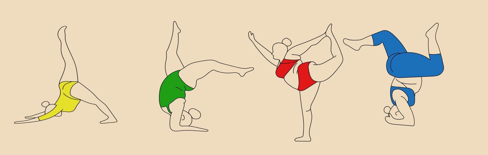 Body positive yoga set of girls in different asanas vector