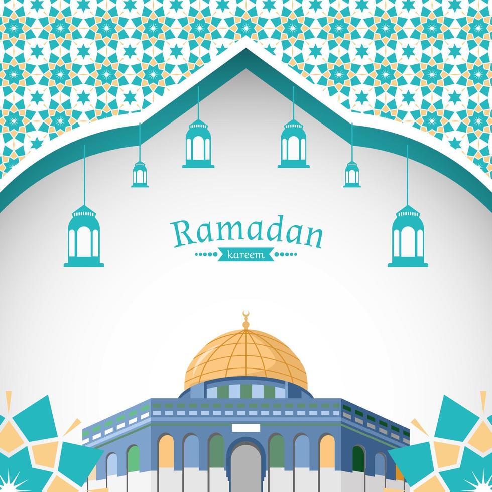 Ramadan illustration mosque greeting card design vector