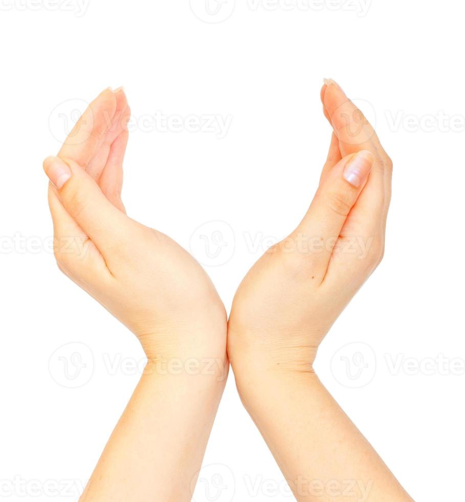 Protecting hands on white background photo