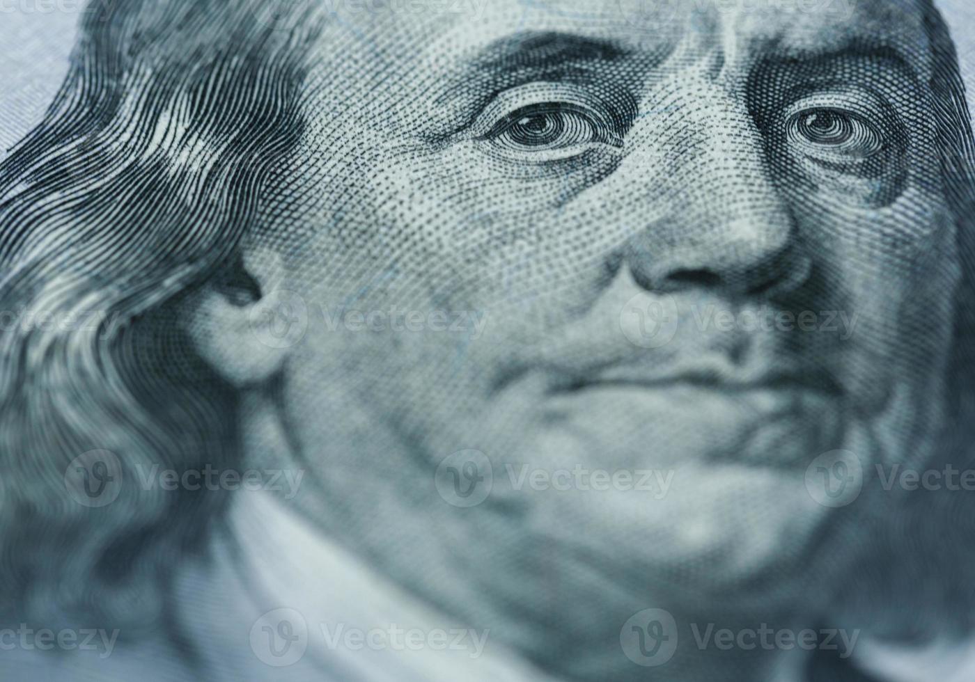 Benjamín de franklin retrato en uno cien dólar cuenta foto