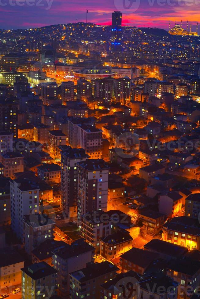 high angle view of residences buildings at night in Istanbul city photo