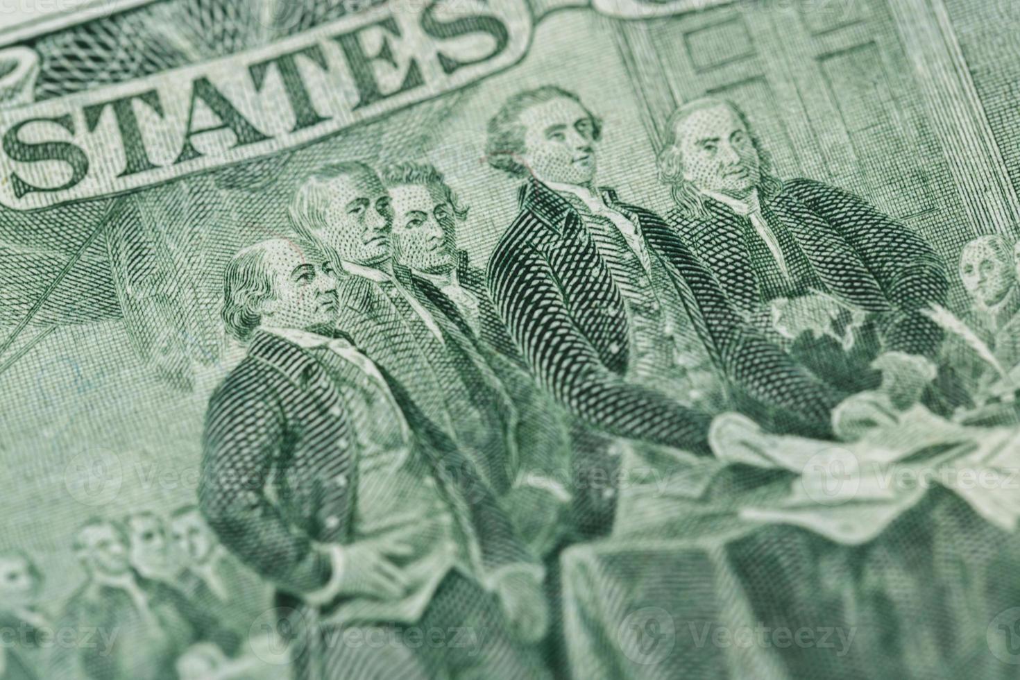 Signing declaration of independence from us two dollar bill macro photo