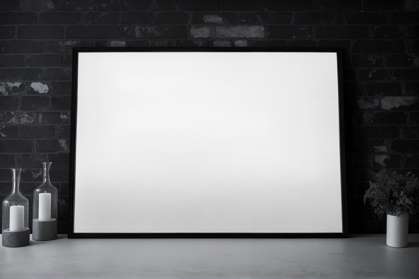 Mockup of blank horizontal frame in dark gothic interior photo