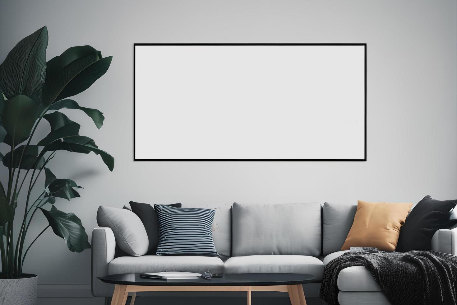 Mockup of black frame in home interior photo