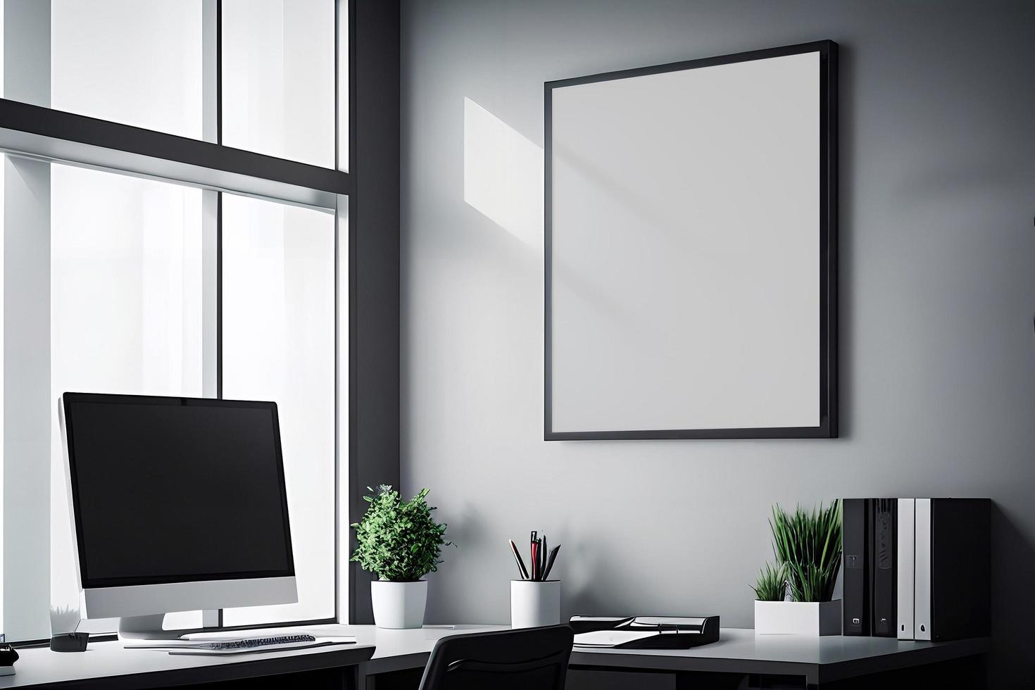 Mockup of black frame in office interior photo