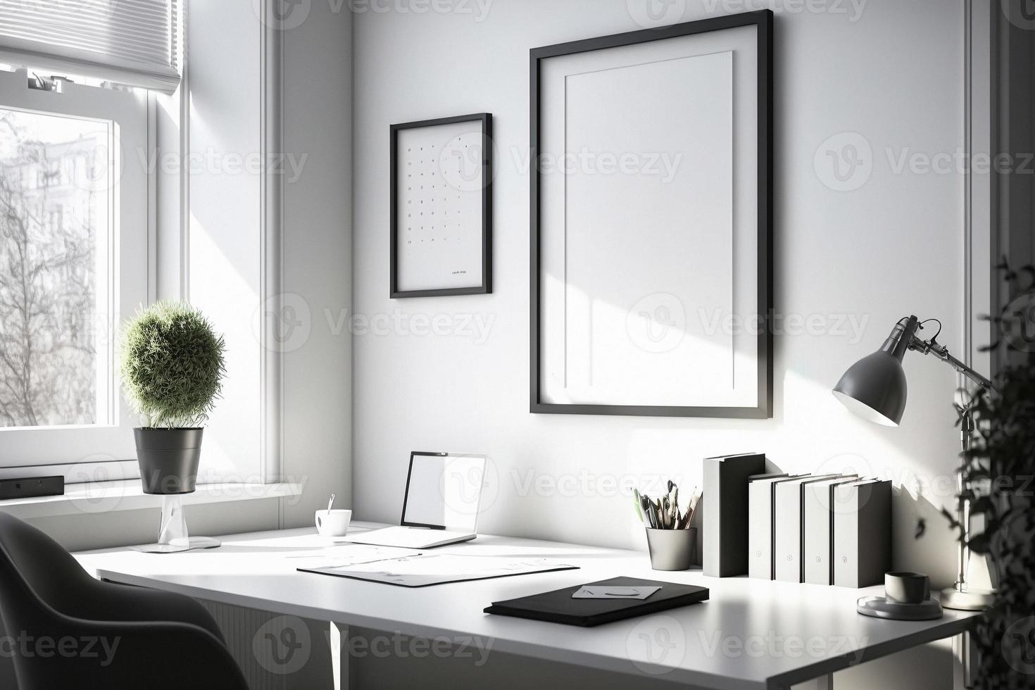 Mockup of black frame in office interior photo