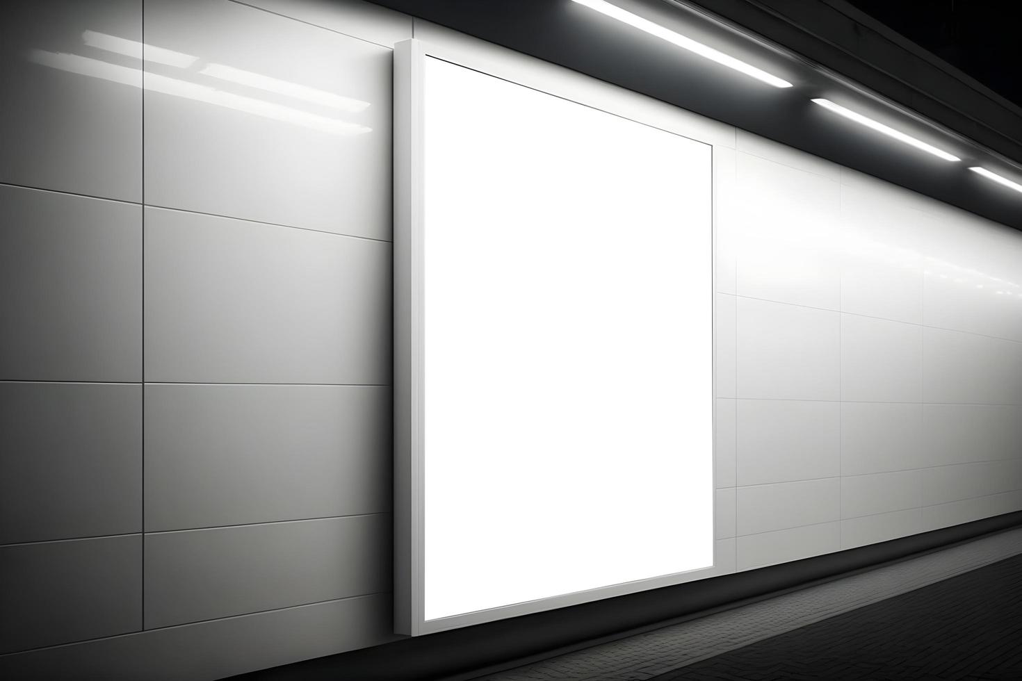 Verticle billboard mockup in underground subway wall, empty wall signage mockup, blank billboard on wall photo