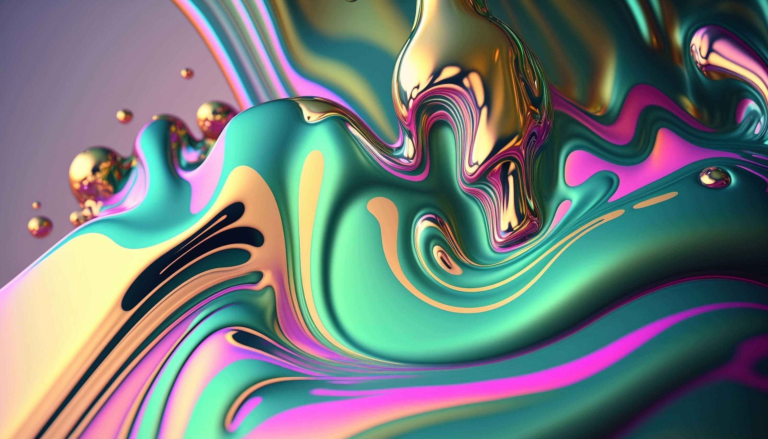 Abstract 3d holographic iridescent render Fluid organic wave with