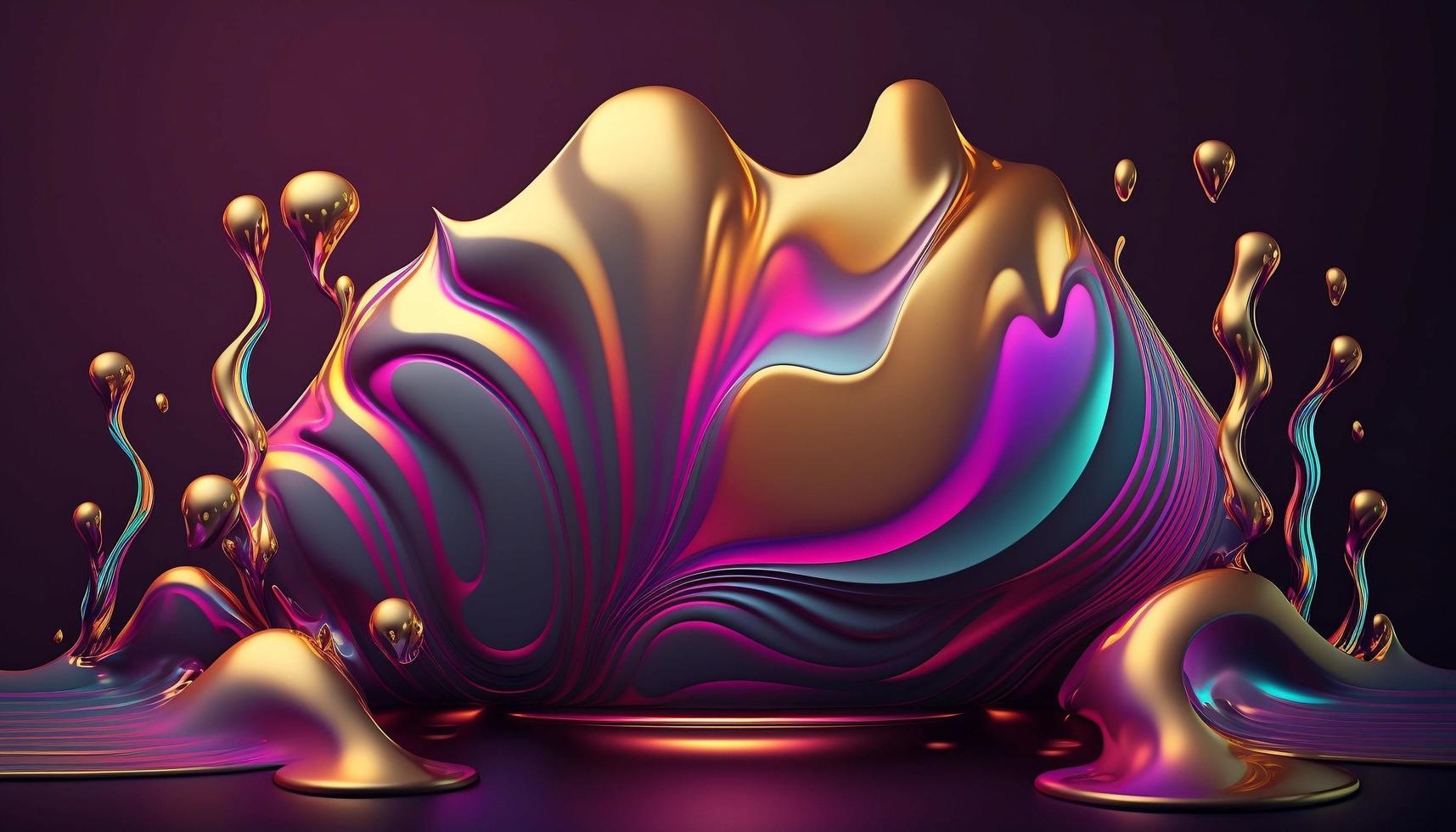 Abstract 3d holographic iridescent render design visual for background wallpaper banner poster or cover. Fluid organic wave with glass colorful gradient material photo