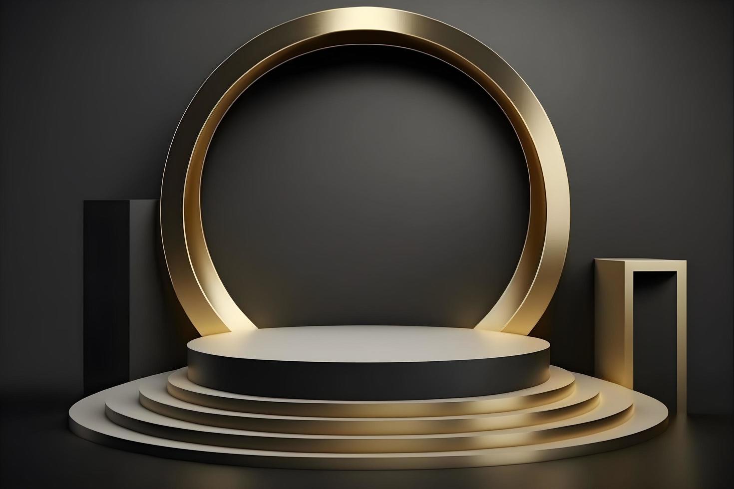 Luxury golden 3d circular podium for showcasing products, Empty elegant and premium showcasing space to promote or market products, Empty podium for product presentation,empty luxury podium background photo