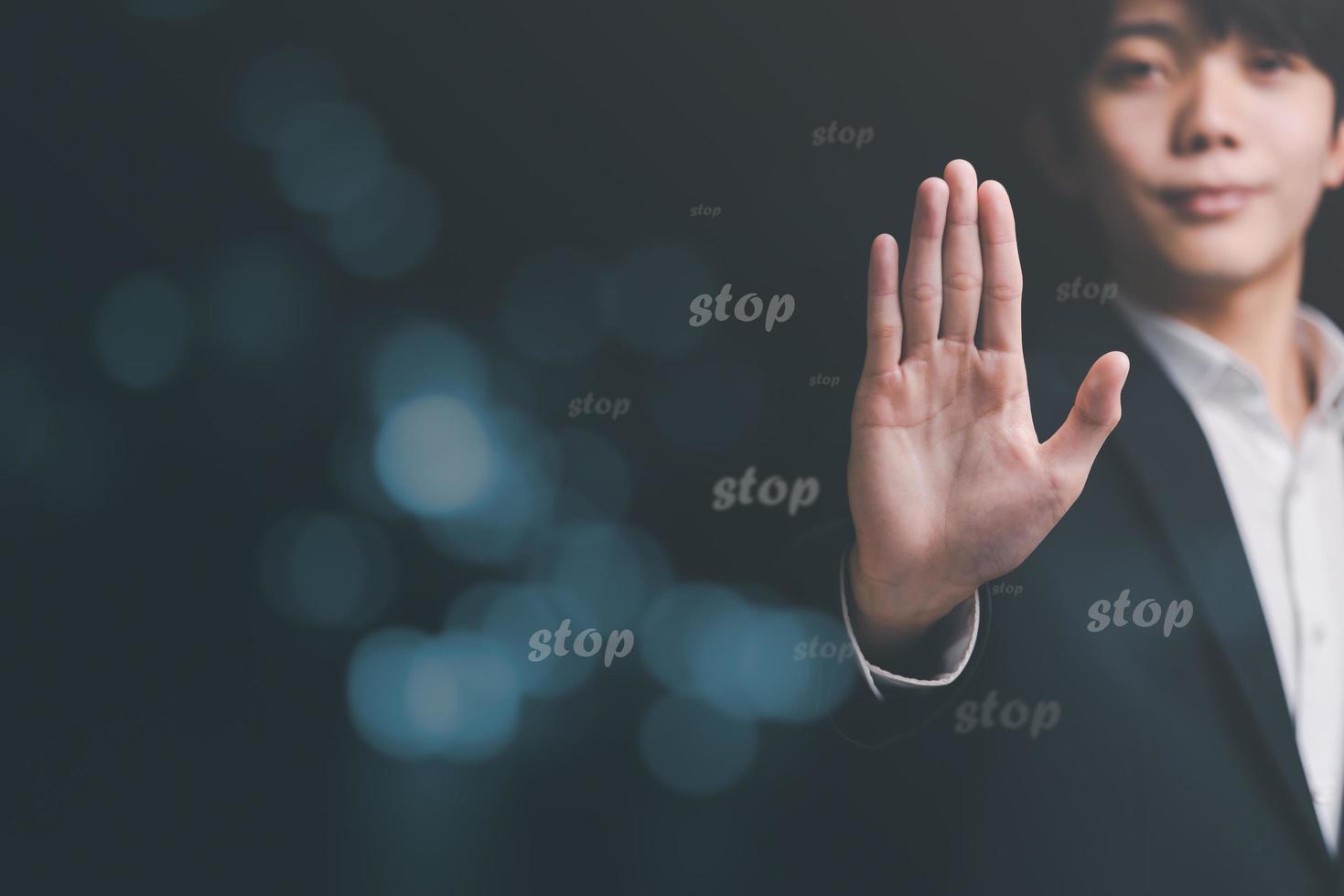 man hand stop sign, warning concept, refusal, caution, symbolic communication, preventing subsequent problems,Help Prevent Piracy, Stop Violence,Warning gestures to stop and check safety photo