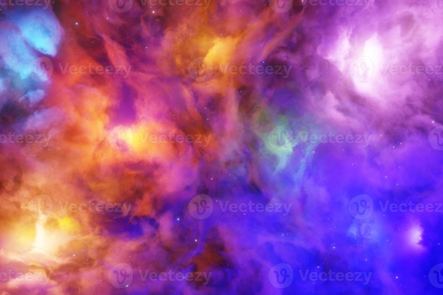 Colorful nebula gas cloud in outer space star background 3D rendering photo