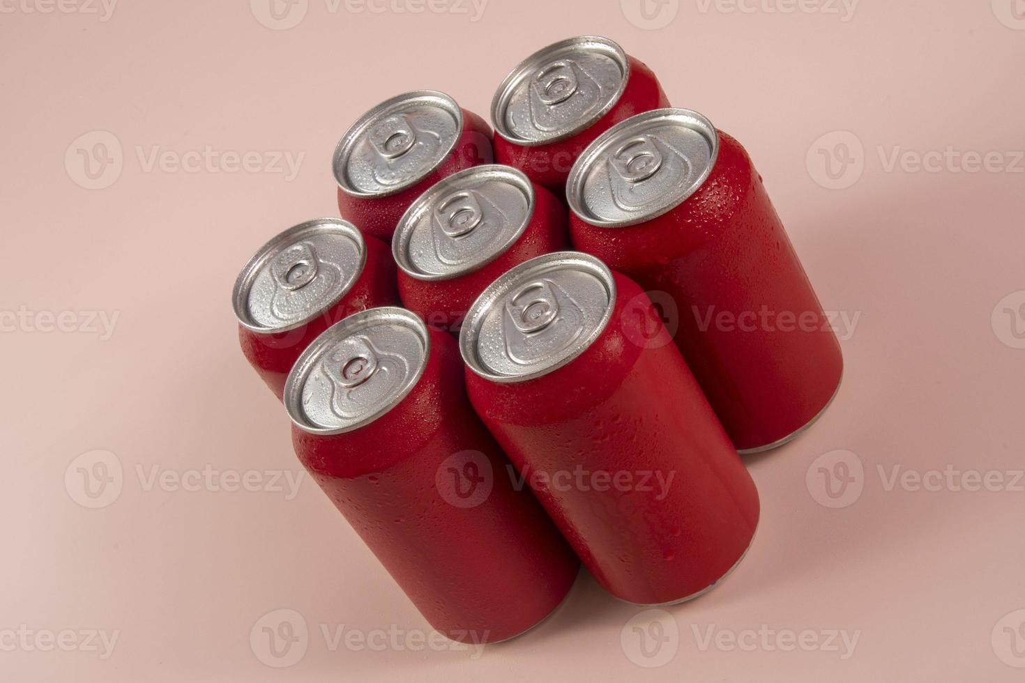 Cold red soda cans for conceptual use photo