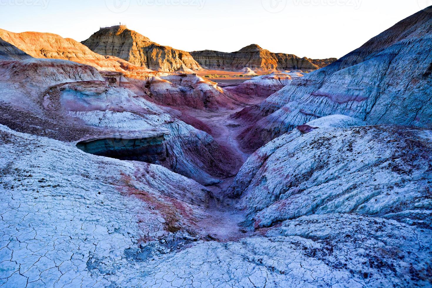 Trekking in The Wucai City Scenic Area near Urumqi, Xinjiang, has a magnificent and dazzling view of the Danxia landform. photo