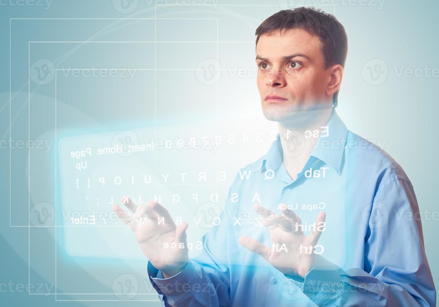 Men and Virtual Keyboard. photo