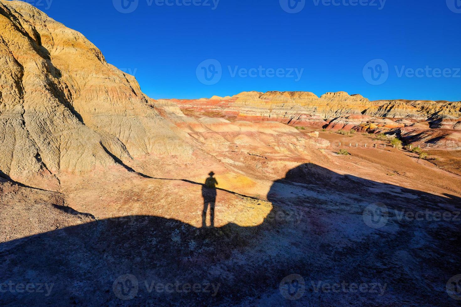 Trekking in The Wucai City Scenic Area near Urumqi, Xinjiang, has a magnificent and dazzling view of the Danxia landform. photo