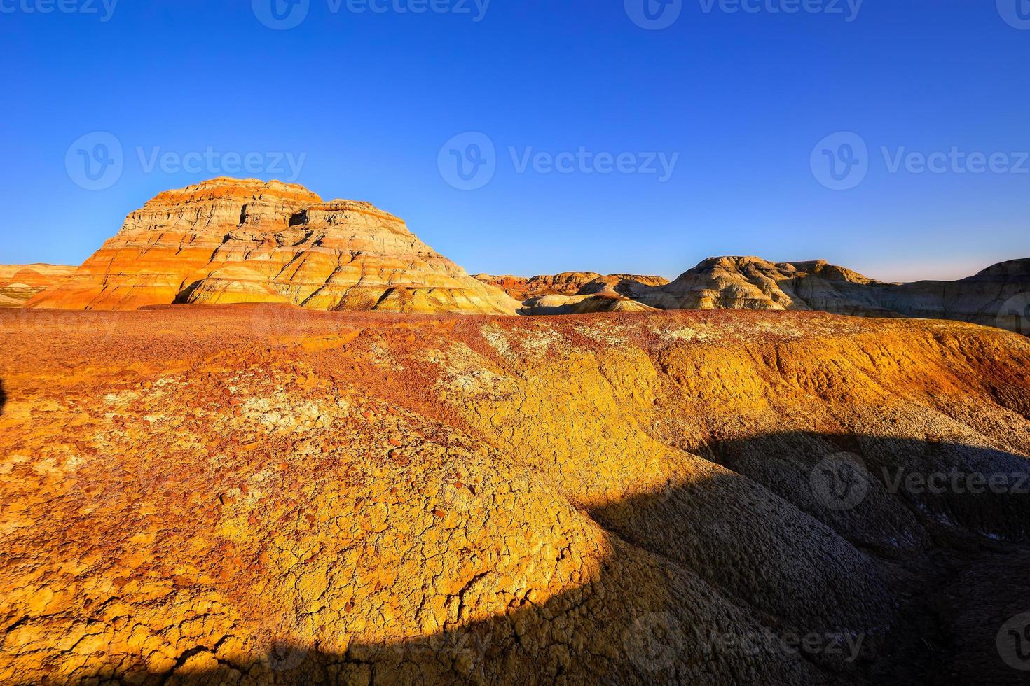 Trekking in The Wucai City Scenic Area near Urumqi, Xinjiang, has a magnificent and dazzling view of the Danxia landform. photo