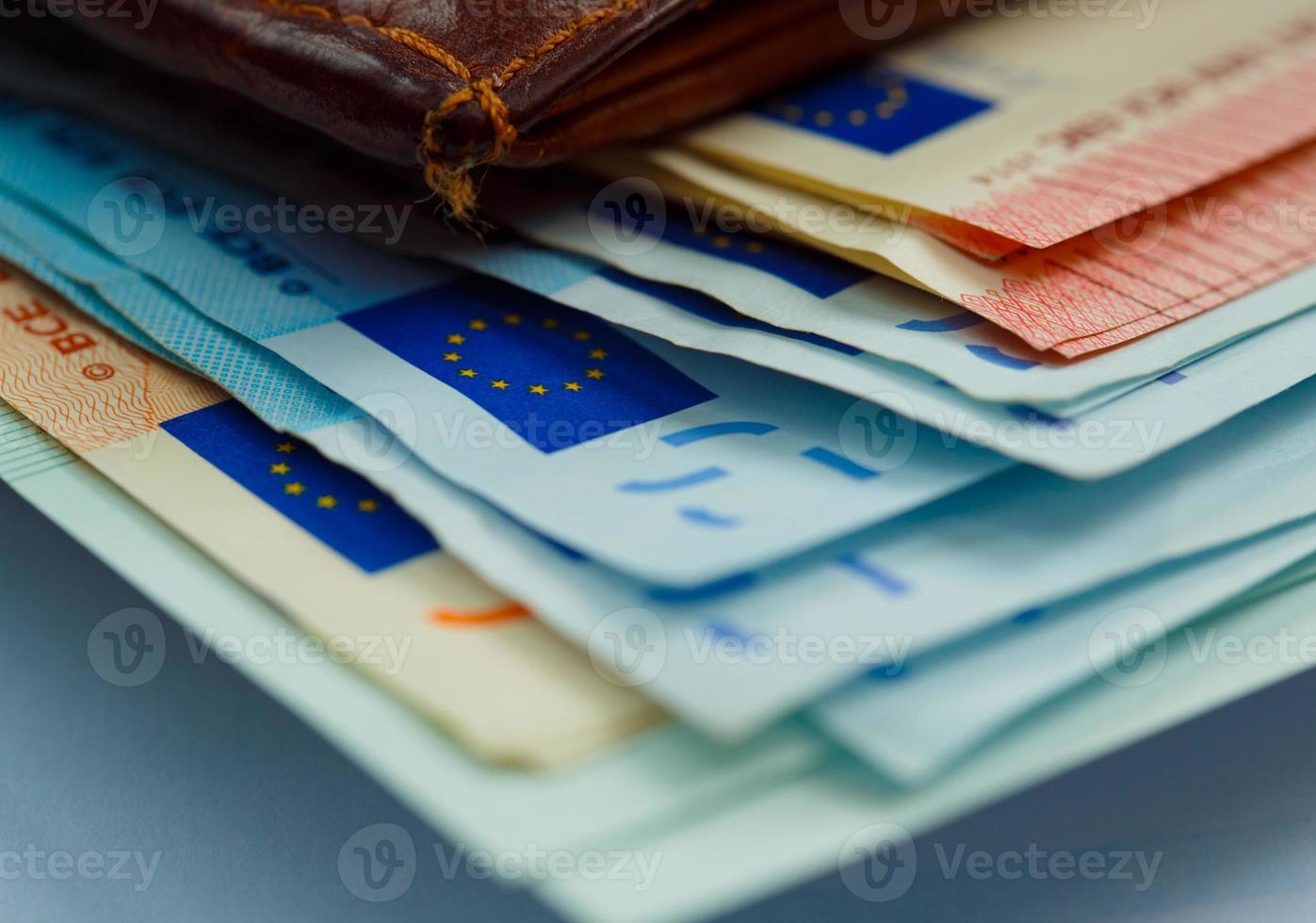 Brown leather wallet with money euro photo